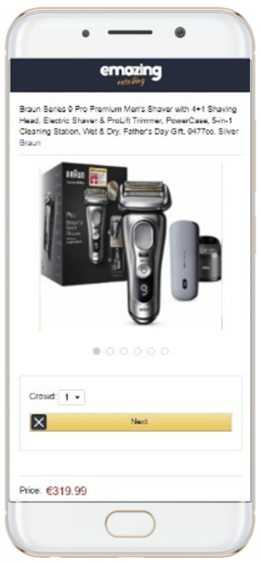 Simulated e-commerce product page example on mobile