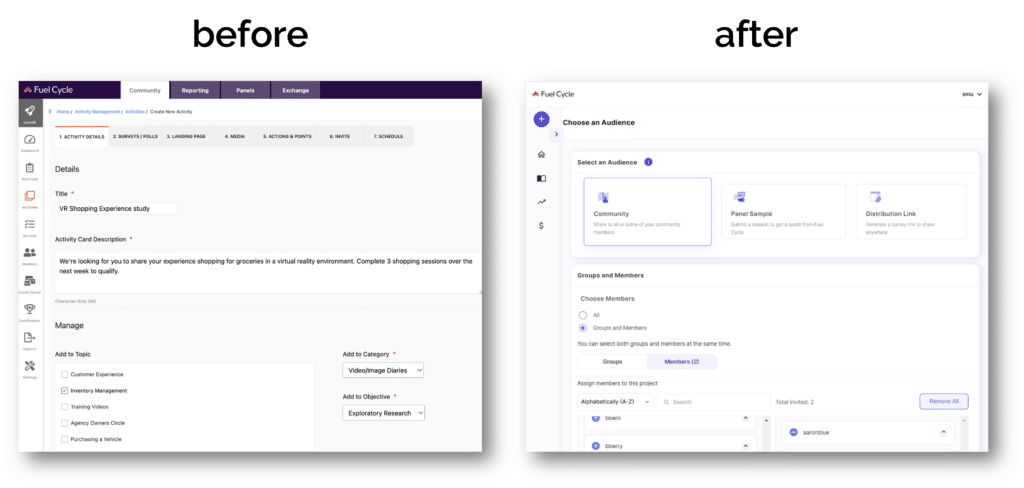 Fuel Cycle UI Re-Design Before and After